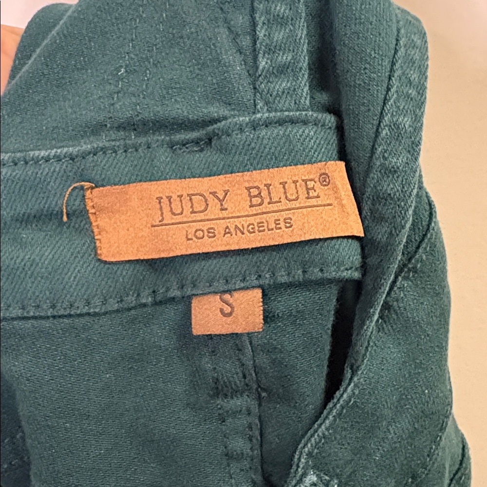 Judy Blue Teal Evergreen Pine GARMENT DYED HIGH RISE DOUBLE CUFFED OVERALLS S - Picture 6 of 9